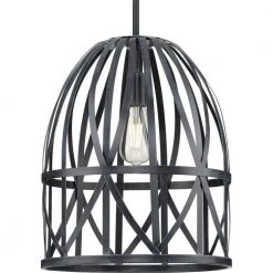 Chastain Collection 1-Light Textured Black Cerused Black Oak Basket Farmhouse Pendant Light by Progress Lighting