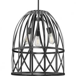 Chastain Collection 3-Light Textured Black Cerused Black Oak Basket Farmhouse Pendant Light by Progress Lighting