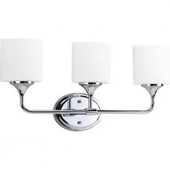 Lynzie Collection 3-Light Polished Chrome Etched Opal Glass Modern Bath Vanity Light by Progress Lighting