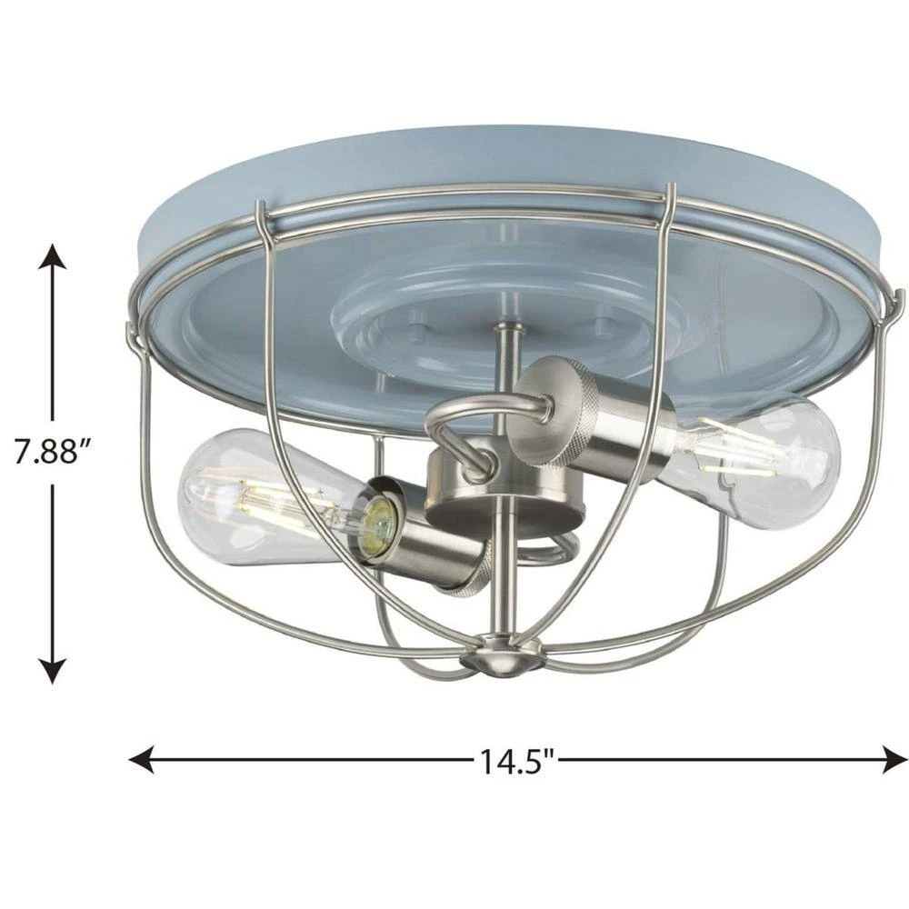 Medal 2-Light Coastal Blue Industrial Flush Mount Ceiling Light by Progress Lighting 5 Medal 2-Light Coastal Blue Industrial Flush Mount Ceiling Light by Progress Lighting - Image 3