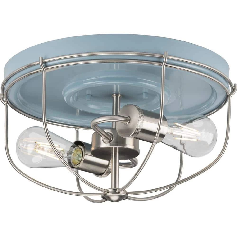 Medal 2-Light Coastal Blue Industrial Flush Mount Ceiling Light by Progress Lighting 3 Medal 2-Light Coastal Blue Industrial Flush Mount Ceiling Light by Progress Lighting