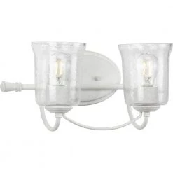 Bowman Collection 2-Light Cottage White Clear Chiseled Glass Coastal Bath Vanity Light by Progress Lighting