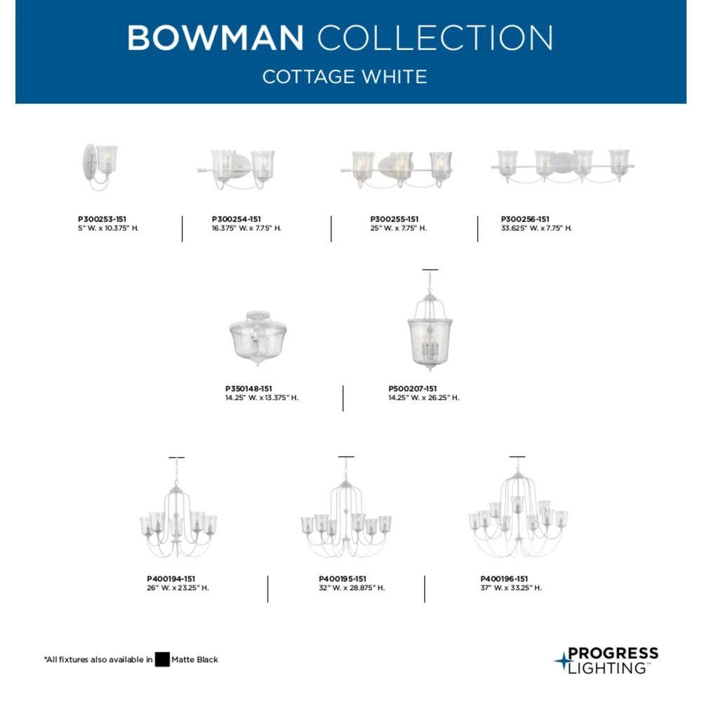 Bowman Collection 2-Light Cottage White Clear Chiseled Glass Coastal Bath Vanity Light by Progress Lighting 4 Bowman Collection 2-Light Cottage White Clear Chiseled Glass Coastal Bath Vanity Light by Progress Lighting - Image 2