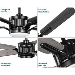 Claret 54 in. 5-Blade LED Reversible Black/Grey Weathered Wood AC Motor Transitional Ceiling Fan with Light and Remote by Progress Lighting -Progress Lighting Shop distressed ebony progress lighting ceiling fans with lights p250007 031 30 1f 1000