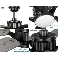 Claret 54 in. 5-Blade LED Reversible Black/Grey Weathered Wood AC Motor Transitional Ceiling Fan with Light and Remote by Progress Lighting -Progress Lighting Shop distressed ebony progress lighting ceiling fans with lights p250007 031 30 4f 1000