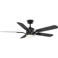 Claret 54 in. 5-Blade LED Reversible Black/Grey Weathered Wood AC Motor Transitional Ceiling Fan with Light and Remote by Progress Lighting