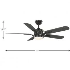 Claret 54 in. 5-Blade LED Reversible Black/Grey Weathered Wood AC Motor Transitional Ceiling Fan with Light and Remote by Progress Lighting -Progress Lighting Shop distressed ebony progress lighting ceiling fans with lights p250007 031 30 fa 1000