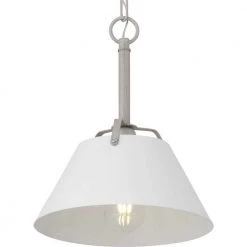 Burmont 1-Light Driftwood Pendant with Matte White Metal Shade by Progress Lighting