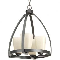 Ridge Collection 4-Light Espresso Chandelier with Square Etched Watermarked Glass Shade by Progress Lighting