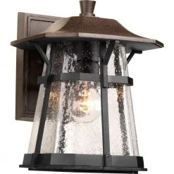 Derby Collection 1-Light Espresso Clear Seeded Glass Craftsman Outdoor Medium Wall Lantern Light by Progress Lighting
