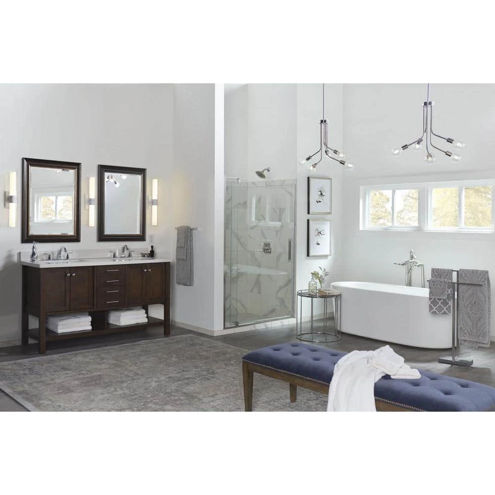 Blanco LED Collection 32" Faux White Marble Etched White Glass Luxe Bath Vanity Light by Progress Lighting 4 Blanco LED Collection 32" Faux White Marble Etched White Glass Luxe Bath Vanity Light by Progress Lighting - Image 2