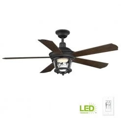 Smyrna Collection Indoor Outdoor 52" 5 Blade Black Ceiling Fan with LED Light and Remote for Outdoor Living by Progress Lighting -Progress Lighting Shop forged black progress lighting ceiling fans with lights p2576 8030k 66 1000