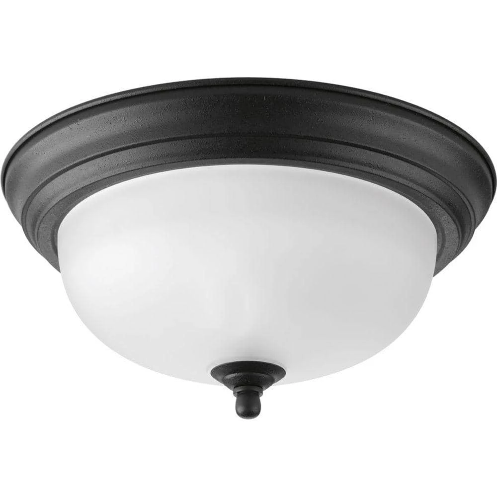 1-Light Forged Black Flush Mount with Alabaster Glass by Progress Lighting 3 1-Light Forged Black Flush Mount with Alabaster Glass by Progress Lighting