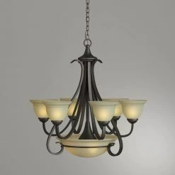 Torino Collection 6-Light Forged Bronze Tea-Stained Glass Transitional Chandelier Light by Progress Lighting -Progress Lighting Shop forged bronze progress lighting chandeliers p4417 77 40 1000