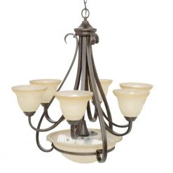 Torino Collection 6-Light Forged Bronze Tea-Stained Glass Transitional Chandelier Light by Progress Lighting -Progress Lighting Shop forged bronze progress lighting chandeliers p4417 77 66 1000