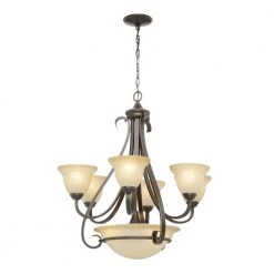 Torino Collection 6-Light Forged Bronze Tea-Stained Glass Transitional Chandelier Light by Progress Lighting -Progress Lighting Shop forged bronze progress lighting chandeliers p4417 77 77 1000