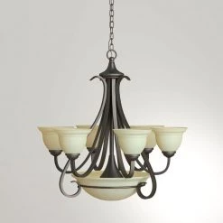 Torino Collection 6-Light Forged Bronze Tea-Stained Glass Transitional Chandelier Light by Progress Lighting -Progress Lighting Shop forged bronze progress lighting chandeliers p4417 77 a0 1000