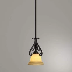 Torino 1-Light Forged Bronze Kitchen Island Mini Pendant with Tea-Stained Glass by Progress Lighting -Progress Lighting Shop forged bronze progress lighting pendant lights p5153 77 40 1000