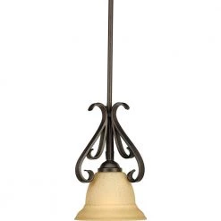 Torino 1-Light Forged Bronze Kitchen Island Mini Pendant with Tea-Stained Glass by Progress Lighting