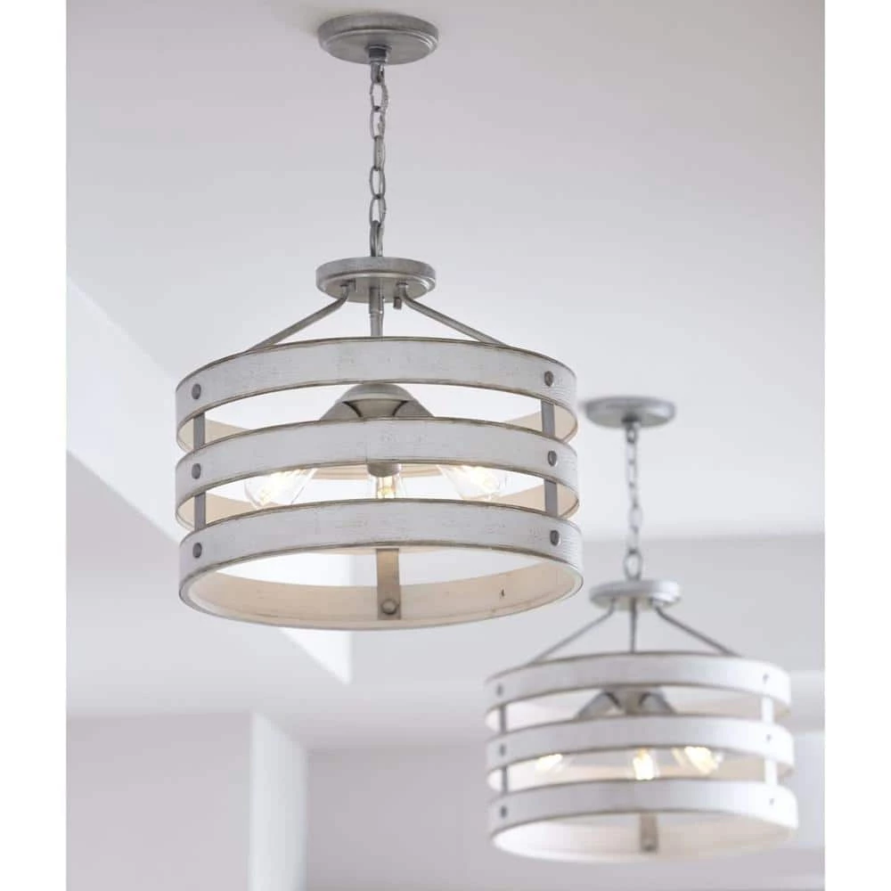 Gulliver 17 in. 3-Light Galvanized Coastal Semi-Flush Ceiling or Hanging Light with Painted Antique White Frame by Progress Lighting 10 Gulliver 17 in. 3-Light Galvanized Coastal Semi-Flush Ceiling or Hanging Light with Painted Antique White Frame by Progress Lighting - Image 8
