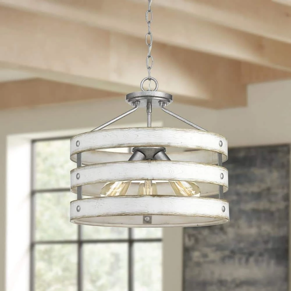 Gulliver 17 in. 3-Light Galvanized Coastal Semi-Flush Ceiling or Hanging Light with Painted Antique White Frame by Progress Lighting 9 Gulliver 17 in. 3-Light Galvanized Coastal Semi-Flush Ceiling or Hanging Light with Painted Antique White Frame by Progress Lighting - Image 7