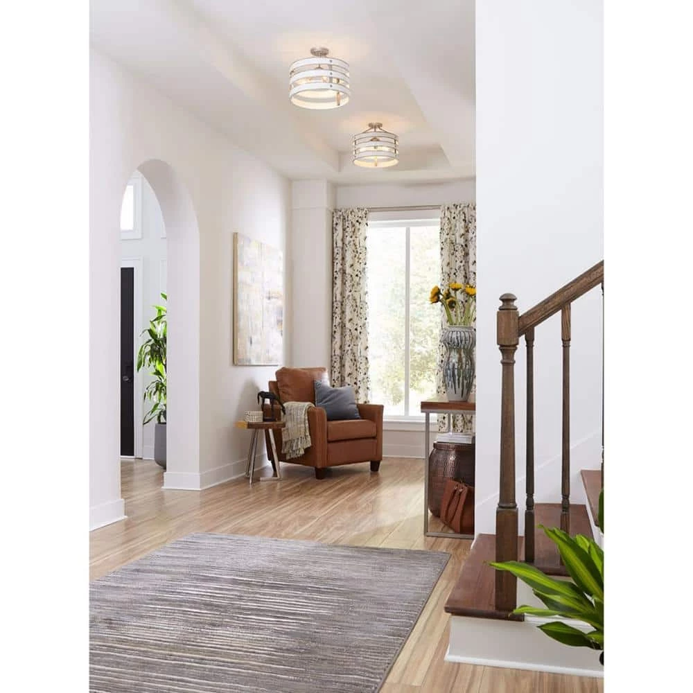 Gulliver 17 in. 3-Light Galvanized Coastal Semi-Flush Ceiling or Hanging Light with Painted Antique White Frame by Progress Lighting 8 Gulliver 17 in. 3-Light Galvanized Coastal Semi-Flush Ceiling or Hanging Light with Painted Antique White Frame by Progress Lighting - Image 6