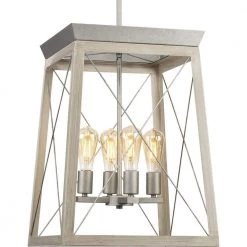 Briarwood 21 in. 4-Light Galvanized Farmhouse Foyer Chandelier with Painted Bleached Oak Frame by Progress Lighting