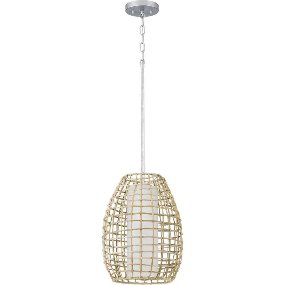 Pawley Collection 1-Light Galvanized Rattan Etched Glass Global Outdoor Pendant Hanging Light by Progress Lighting 7 Pawley Collection 1-Light Galvanized Rattan Etched Glass Global Outdoor Pendant Hanging Light by Progress Lighting - Image 5
