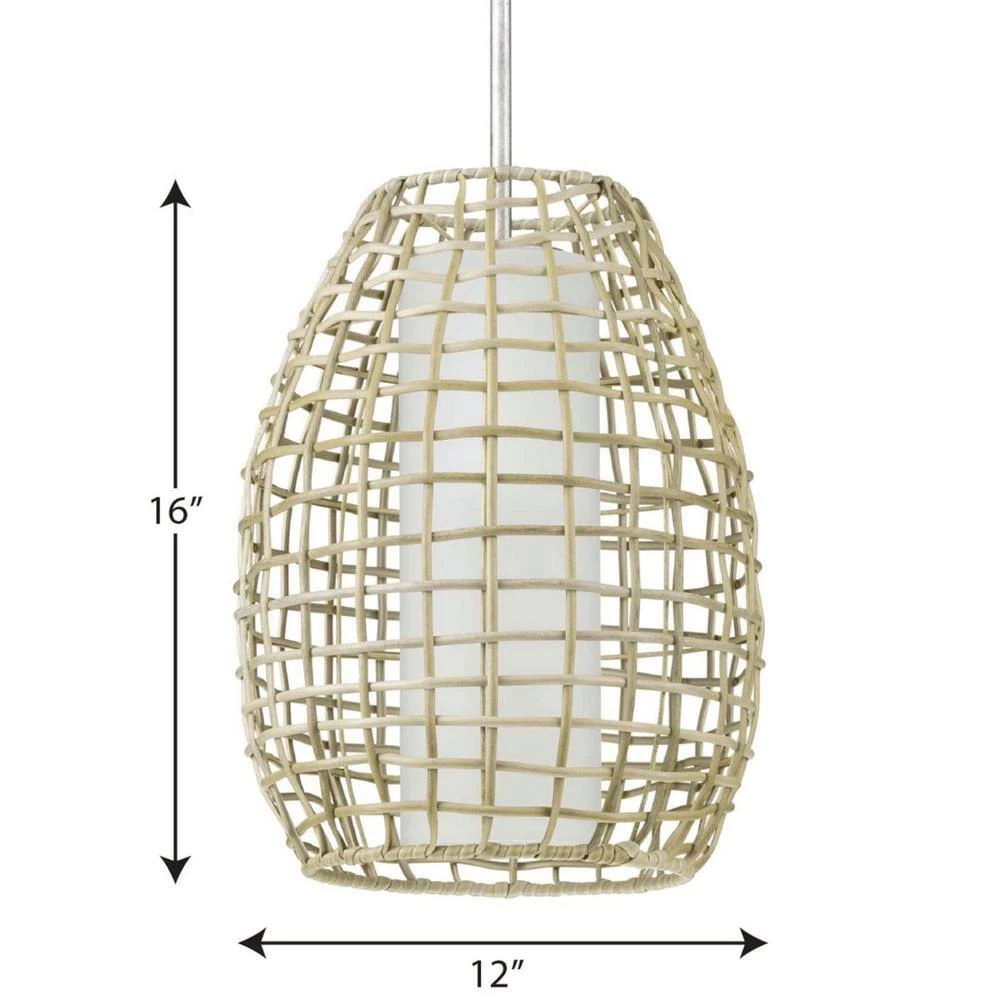 Pawley Collection 1-Light Galvanized Rattan Etched Glass Global Outdoor Pendant Hanging Light by Progress Lighting 4 Pawley Collection 1-Light Galvanized Rattan Etched Glass Global Outdoor Pendant Hanging Light by Progress Lighting - Image 2