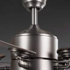 Greer Collection 54" 5 Blade Antique Nickel Farmhouse Ceiling Fan with LED Bulbs Included and Remote by Progress Lighting -Progress Lighting Shop gilded iron progress lighting ceiling fans with lights p2584 71 66 1000