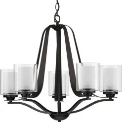 Kene Collection 5-Light Graphite Clear Glass Craftsman Chandelier Light by Progress Lighting