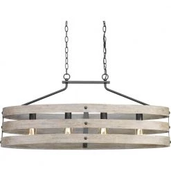 Gulliver Collection 38-1/2 in. Coastal 4-Light Graphite Coastal Linear Chandelier Light with Weathered Driftwood Frame by Progress Lighting