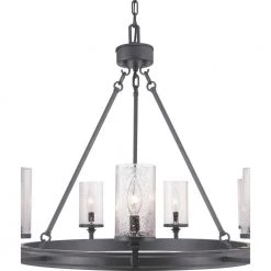 Gresham Collection 9-Light Graphite Clear Seeded Glass Farmhouse Chandelier Light by Progress Lighting -Progress Lighting Shop graphite progress lighting chandeliers p400165 143 4f 1000
