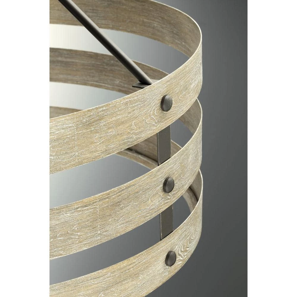 Gulliver Collection 21-1/2 in. 4-Light Graphite Farmhouse Drum Pendant with Weathered Gray Wood Accents by Progress Lighting 4 Gulliver Collection 21-1/2 in. 4-Light Graphite Farmhouse Drum Pendant with Weathered Gray Wood Accents by Progress Lighting - Image 3