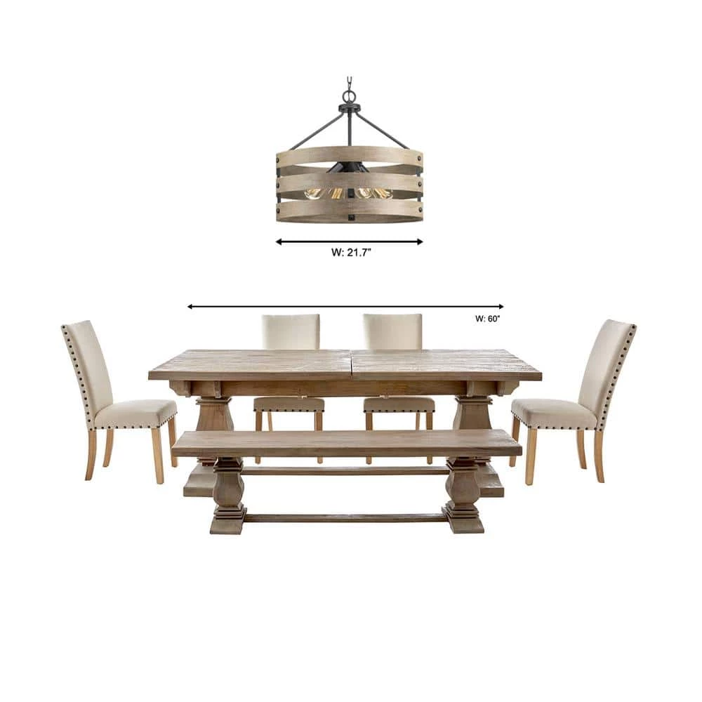 Gulliver Collection 21-1/2 in. 4-Light Graphite Farmhouse Drum Pendant with Weathered Gray Wood Accents by Progress Lighting 5 Gulliver Collection 21-1/2 in. 4-Light Graphite Farmhouse Drum Pendant with Weathered Gray Wood Accents by Progress Lighting - Image 4