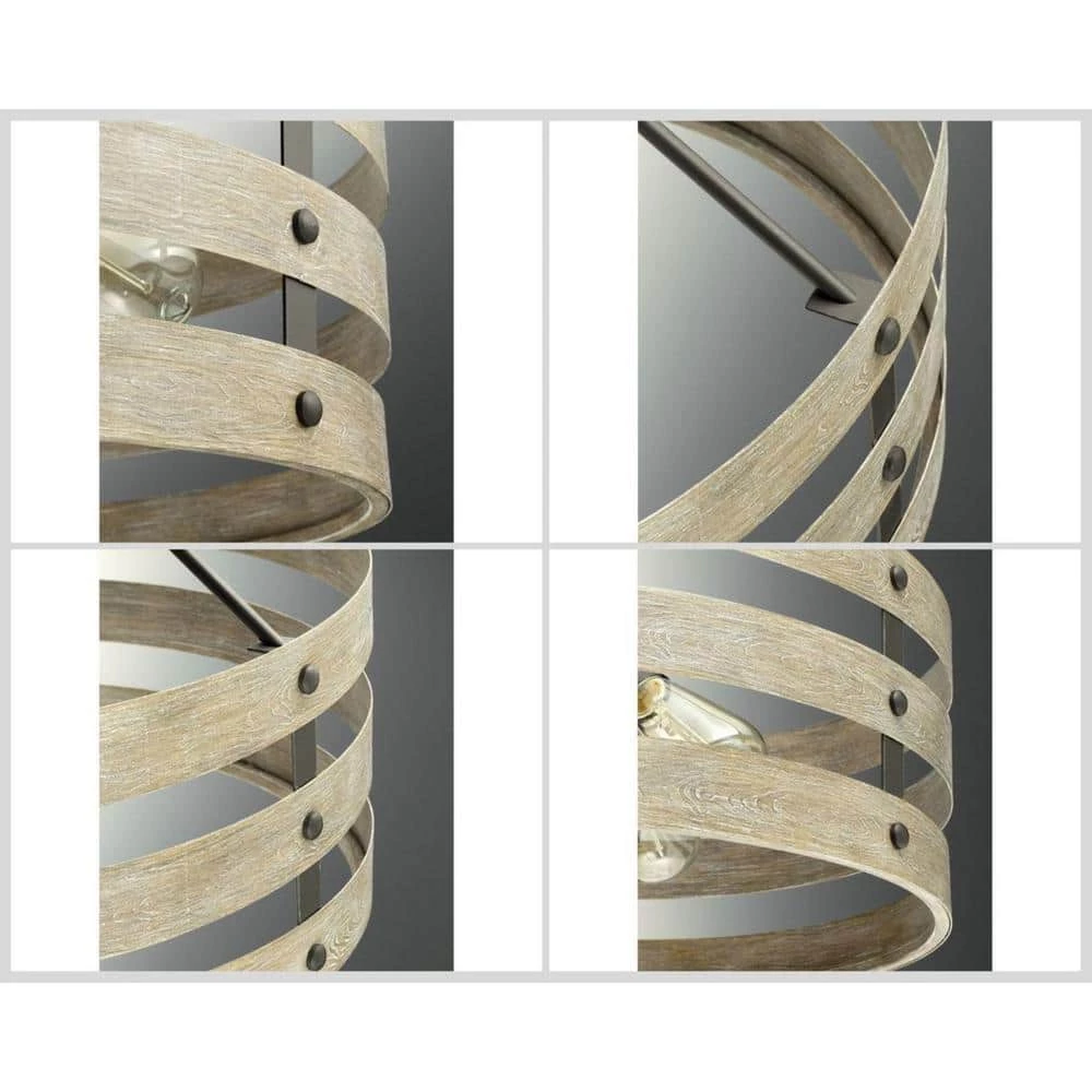 Gulliver Collection 21-1/2 in. 4-Light Graphite Farmhouse Drum Pendant with Weathered Gray Wood Accents by Progress Lighting 13 Gulliver Collection 21-1/2 in. 4-Light Graphite Farmhouse Drum Pendant with Weathered Gray Wood Accents by Progress Lighting - Image 12