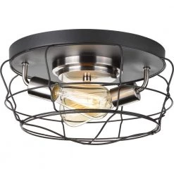 Gauge Collection 14 in. 2-Light Graphite Flush Mount by Progress Lighting