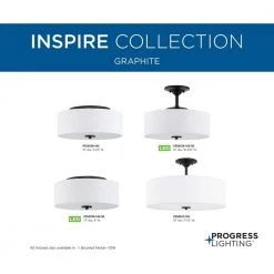 Inspire Collection 13 in. 2-Light Graphite Transitional Kitchen Ceiling Light Drum Flush Mount by Progress Lighting -Progress Lighting Shop graphite progress lighting flush mount lights p350130 143 77 1000