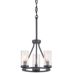 Hartwell 10-3/4 in 3-Light Graphite Farmhouse Round Pendant with Antique Nickel Accents and Clear Seeded Glass by Progress Lighting