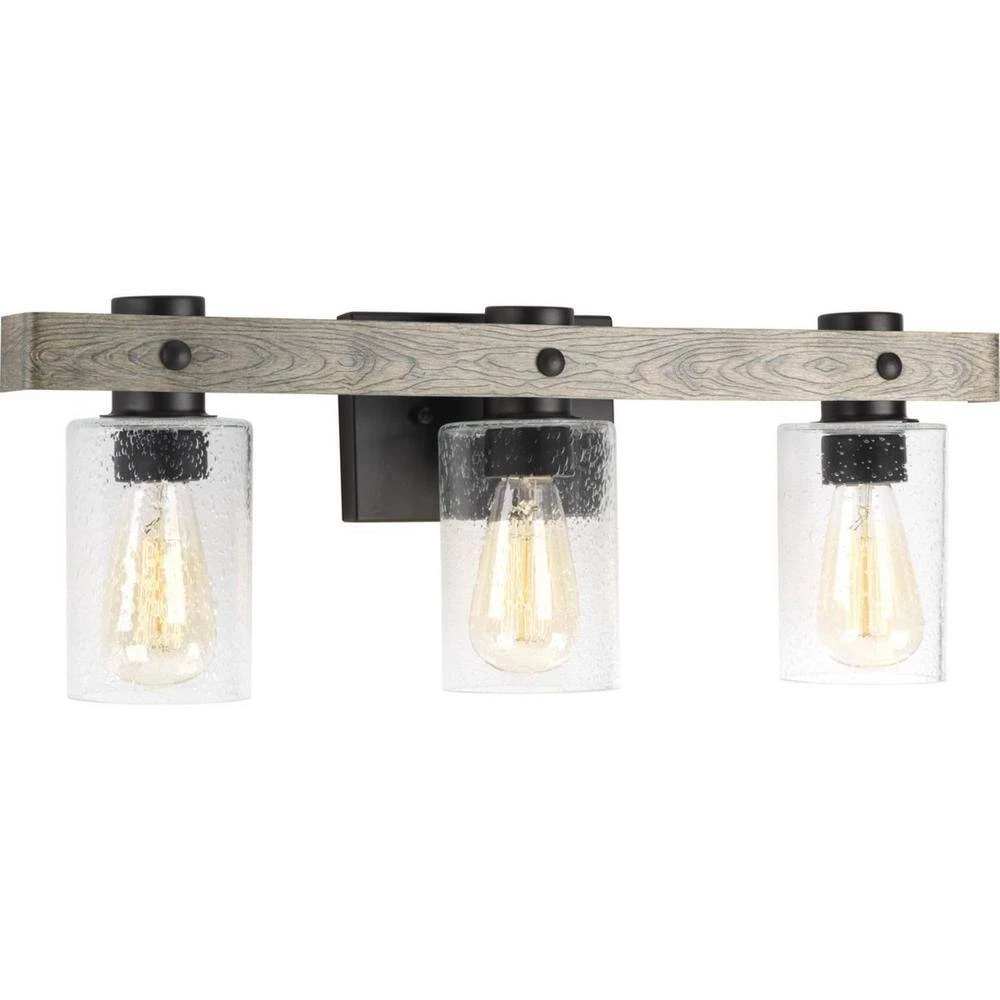 Gulliver Collection 24 in. 3-Light Graphite Finish Clear Seeded Glass Coastal Bathroom Vanity Light by Progress Lighting 8 Gulliver Collection 24 in. 3-Light Graphite Finish Clear Seeded Glass Coastal Bathroom Vanity Light by Progress Lighting - Image 6