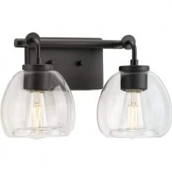 Caisson 14.62 in. 2-Light Graphite Clear Glass Urban Industrial Bath Vanity Light by Progress Lighting