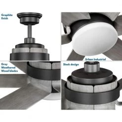 Kaysville 56 in. 6-Blade LED Grey Weathered Wood DC Motor Urban Industrial Ceiling Fan with Light by Progress Lighting -Progress Lighting Shop grey progress lighting ceiling fans with lights p250003 143 30 4f 1000