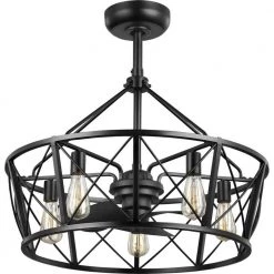 Pinehill 28 in. Indoor/Outdoor Matte Black Farmhouse Dual Mount Fandelier Ceiling Fan with Light and Remote Control by Progress Lighting -Progress Lighting Shop matte black progress lighting ceiling fans with lights p250031 031 wb 1f 1000