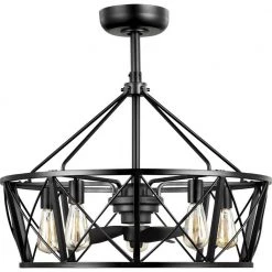 Pinehill 28 in. Indoor/Outdoor Matte Black Farmhouse Dual Mount Fandelier Ceiling Fan with Light and Remote Control by Progress Lighting -Progress Lighting Shop matte black progress lighting ceiling fans with lights p250031 031 wb 4f 1000