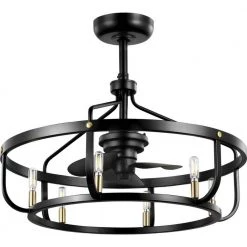 Copan 28.75 in. Indoor/Outdoor Inustrial Matte Black and Gold Dual Mount Ceiling Fan with Light and Remote Control by Progress Lighting -Progress Lighting Shop matte black progress lighting ceiling fans with lights p250037 031 wb 1f 1000