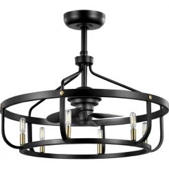 Copan 28.75 in. Indoor/Outdoor Inustrial Matte Black and Gold Dual Mount Ceiling Fan with Light and Remote Control by Progress Lighting -Progress Lighting Shop matte black progress lighting ceiling fans with lights p250037 031 wb c3 1000