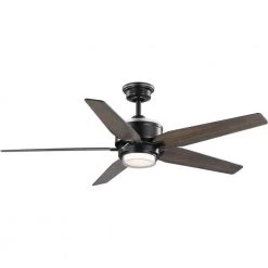 Byars 54 in. Integrated LED Indoor Matte Black Mid-Century Modern Ceiling Fan with Light Kit and Remote Control by Progress Lighting