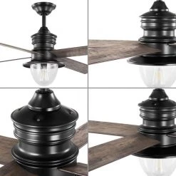 Gillen 56 in. LED Indoor/Outdoor Matte Black Vintage Electric Ceiling Fan with Light Kit and Clear Glass Shade by Progress Lighting -Progress Lighting Shop matte black progress lighting ceiling fans with lights p250075 31m wb 44 1000