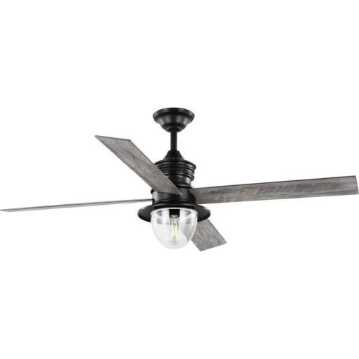 Gillen 56 in. LED Indoor/Outdoor Matte Black Vintage Electric Ceiling Fan with Light Kit and Clear Glass Shade by Progress Lighting 3 Gillen 56 in. LED Indoor/Outdoor Matte Black Vintage Electric Ceiling Fan with Light Kit and Clear Glass Shade by Progress Lighting -Progress Lighting Shop matte black progress lighting ceiling fans with lights p250075 31m wb 64 1000