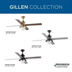Gillen 56 in. LED Indoor/Outdoor Matte Black Vintage Electric Ceiling Fan with Light Kit and Clear Glass Shade by Progress Lighting -Progress Lighting Shop matte black progress lighting ceiling fans with lights p250075 31m wb 76 1000